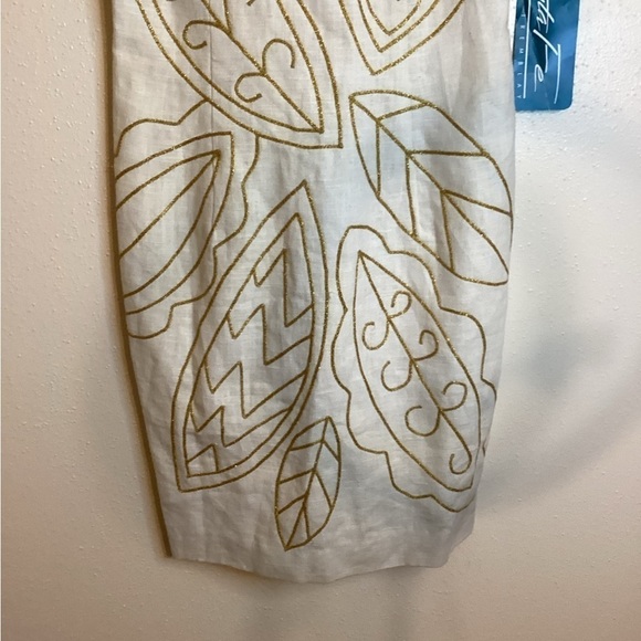Santa Fe By Jim Tremblay Sheath Ramie Gold Embroidered Leaves Dress Size 4 NWT - Picture 4 of 9